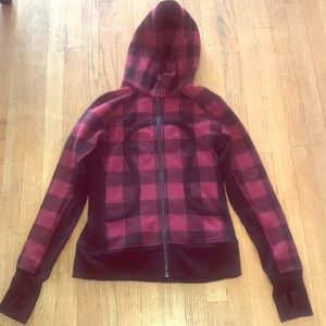 Lululemon scuba hoodie zip up red and black tartan
